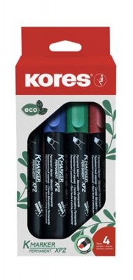Alkoholos marker készlet, 3-5 mm, vágott, KORES "ECO K-Marker XP2", 4 különböző szín