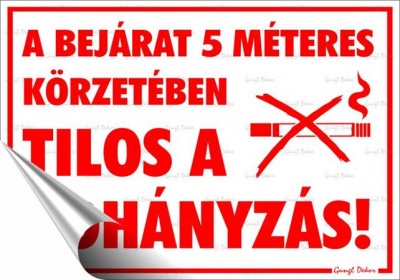 Információs matrica, 25x17,5 cm, "A bejárat 5 méteres körzetében tilos a dohányzás!"