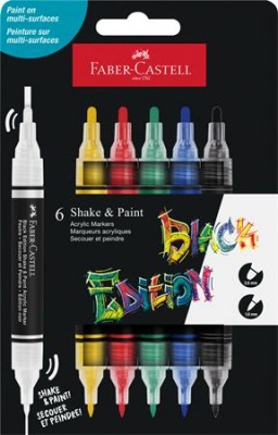 Dekormarker készlet, 1,0/3,0 mm, kétvégű, akril, FABER-CASTELL "Shake&Paint", 6 különböző szín