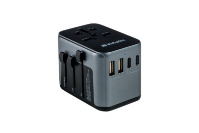 Utazóadapter, univerzális, USB-A(QC 3.0)/USB-C(PD30W)2xUSB, VERBATIM "UTA-03"