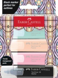 Szövegkiemelő készlet, FABER-CASTELL "Glassy", 3 különböző pasztell szín + fekete